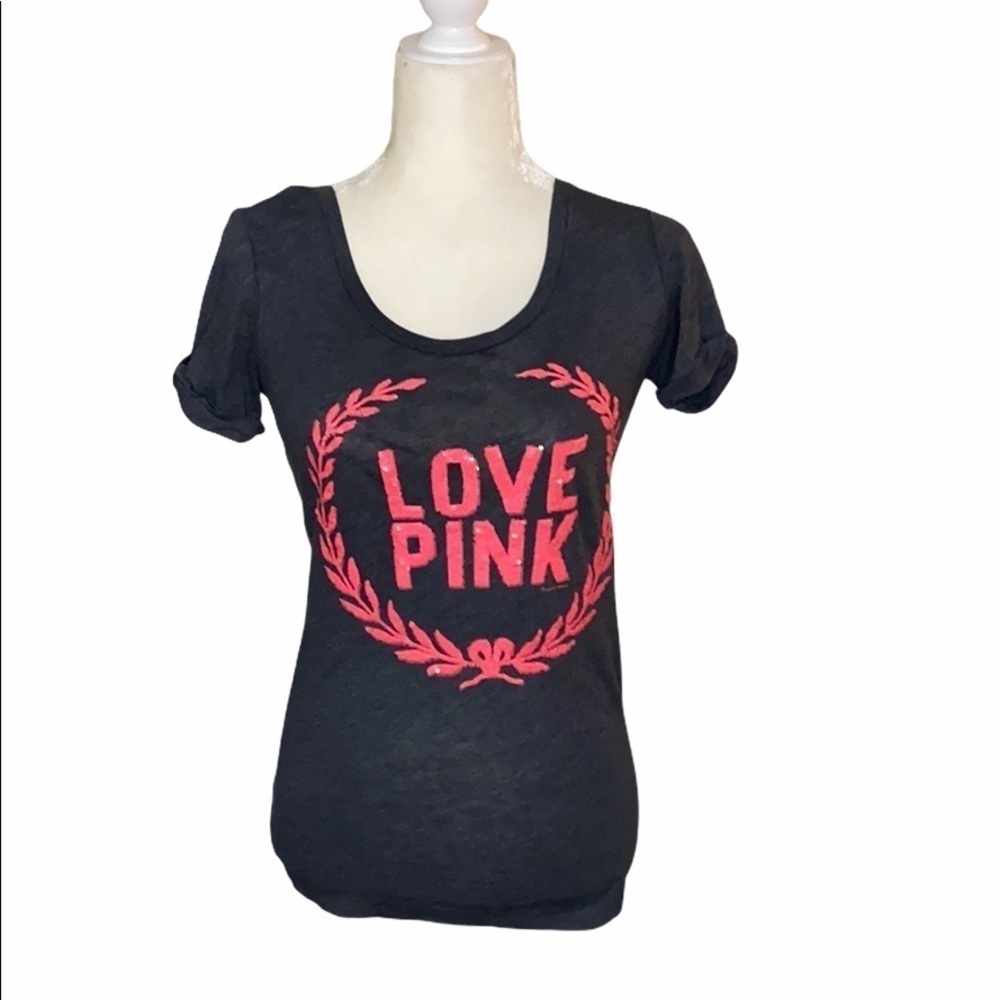PINK Victoria's Secret Black Tee with Pink 'LOVE PINK' Graphic